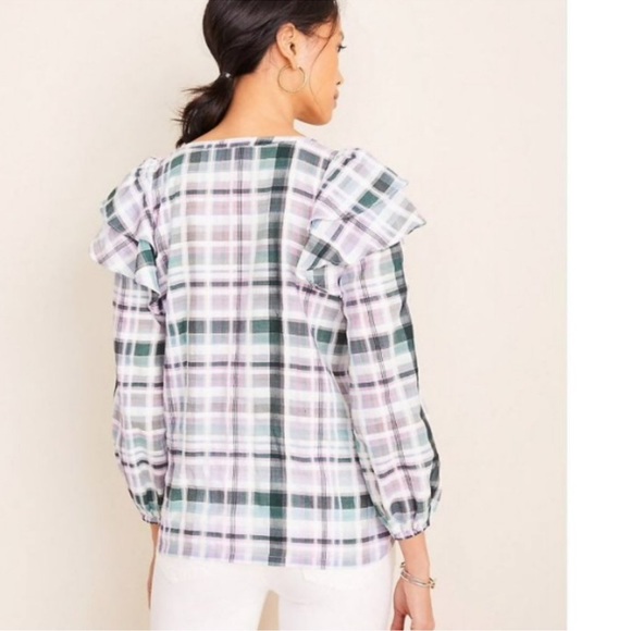 Ann Taylor plaid cotton set ruffle skirt and top medium and sz 6 - Picture 5 of 12